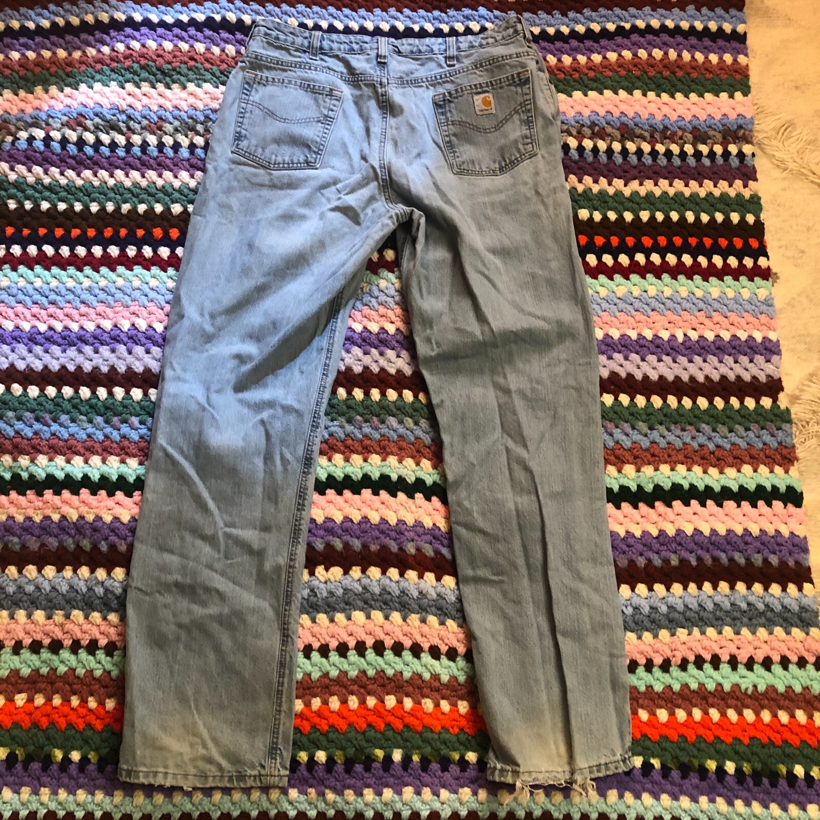 Womens Carhartt Blue Jeans WB160 AIO Zipper Fly Relaxed Fit Size 16 X 34