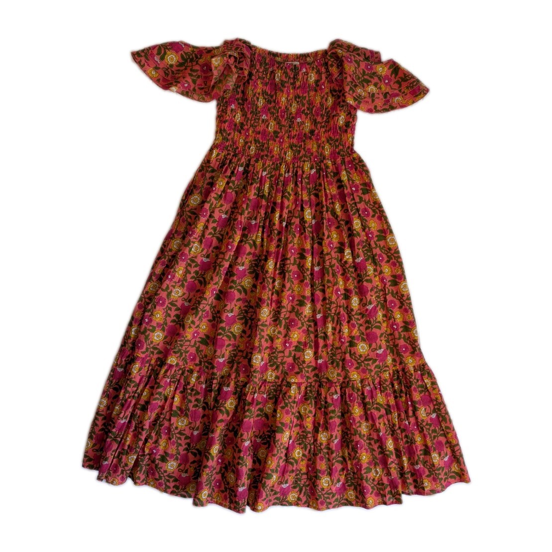 Mille Resort & Travel Size S Olympia Dress 100% Cotton Midi Pink Floral Print