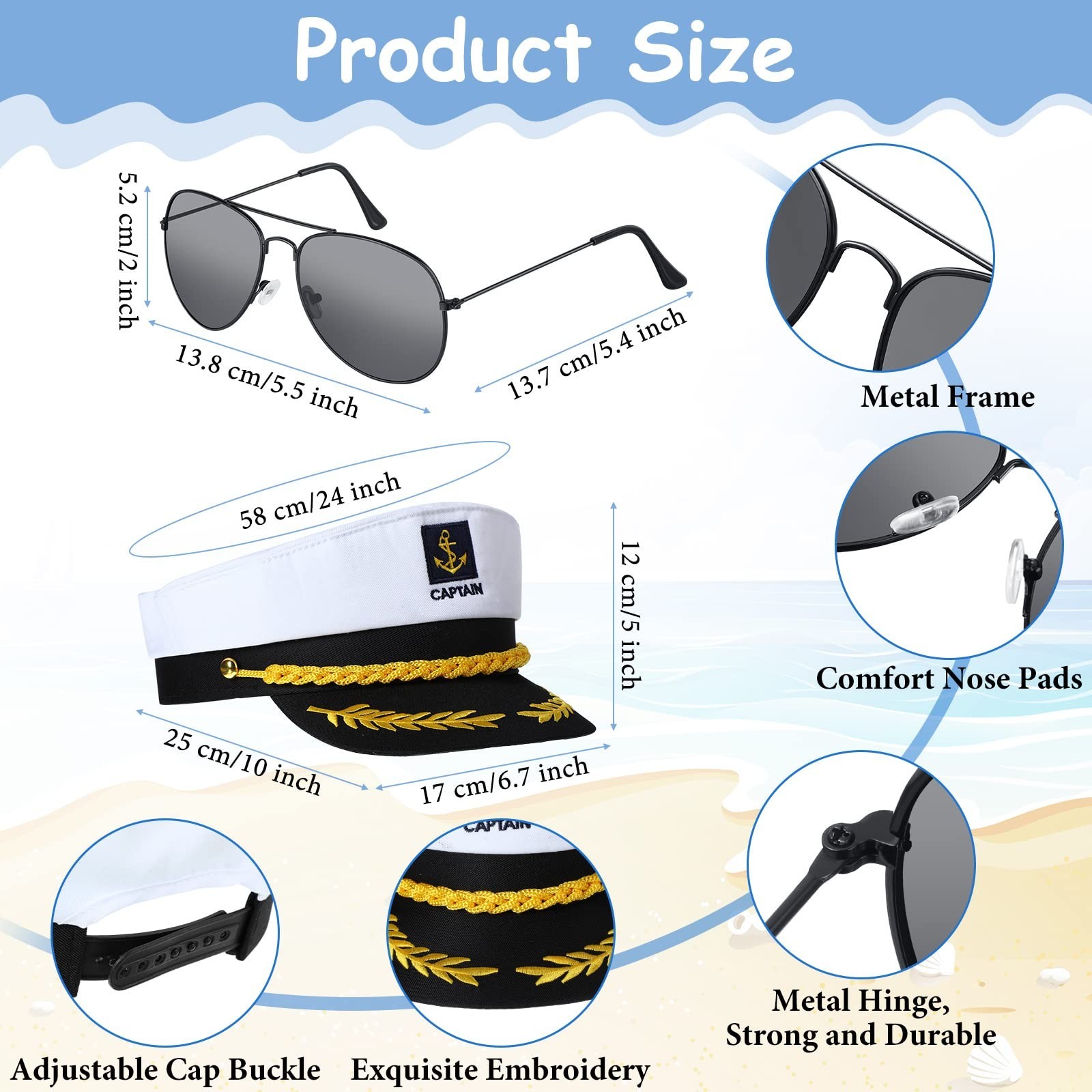 Hercicy 12 Pieces Yacht Captain Hat Sailor Ship Costume Set Adjustable White …