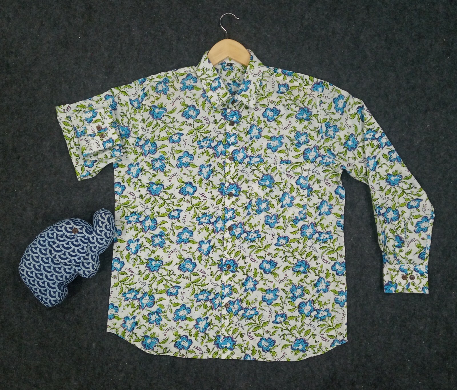 Indian Blue Cotton Groom Men’s Shirt Wedding Dress Handmade 2XL Size Boy Shirts