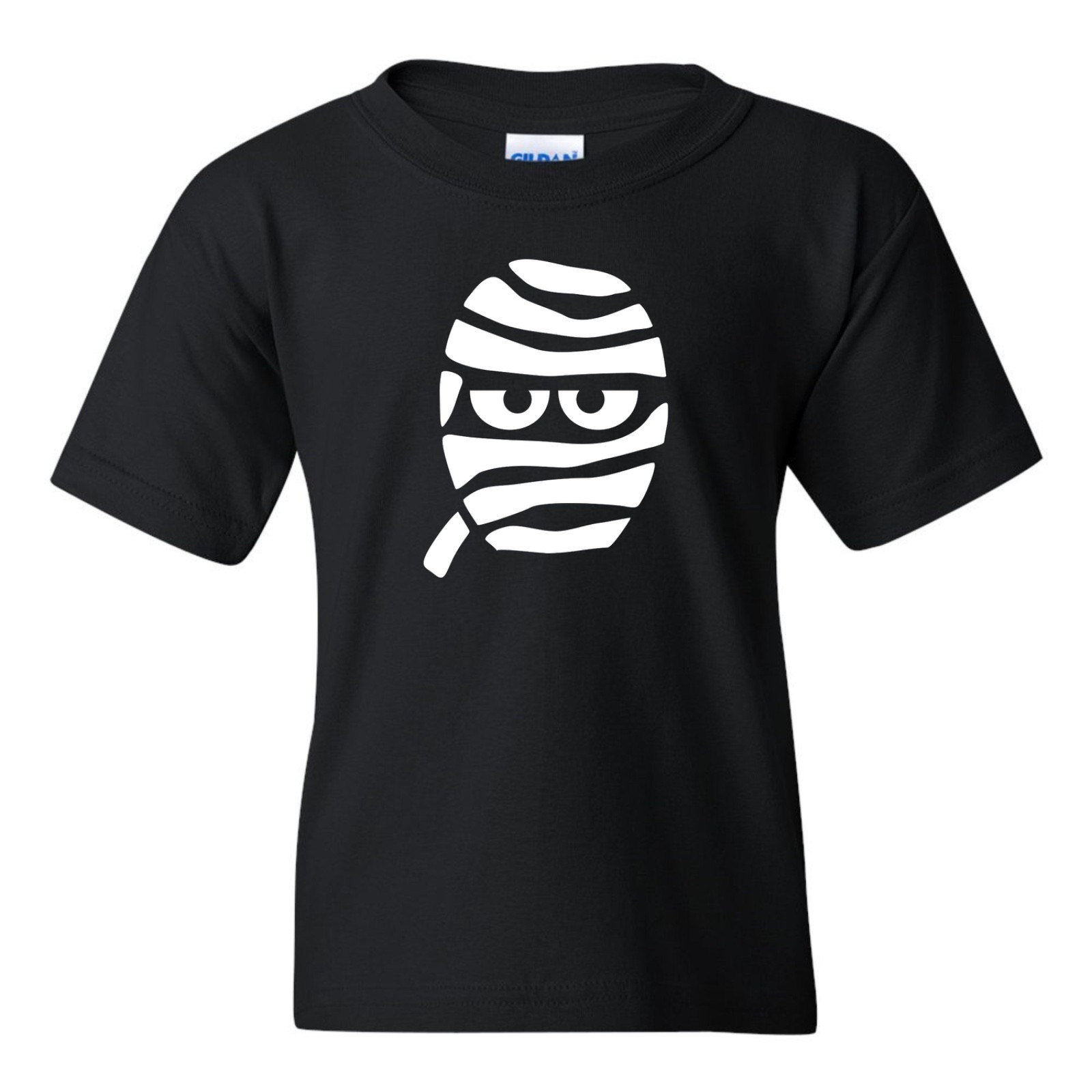🎃 Youth Mummy Face T-Shirt – Gildan 5000B Black – Halloween Tee