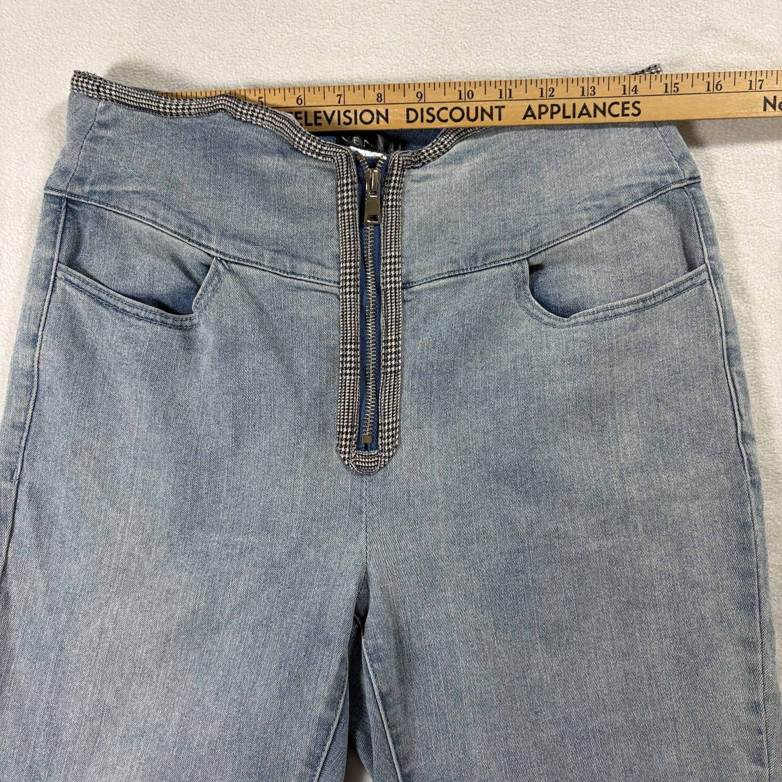 High Rise Front Zip Skinny Jeans Stretch Womens Tag L Fits Like 30X28 Light Wash