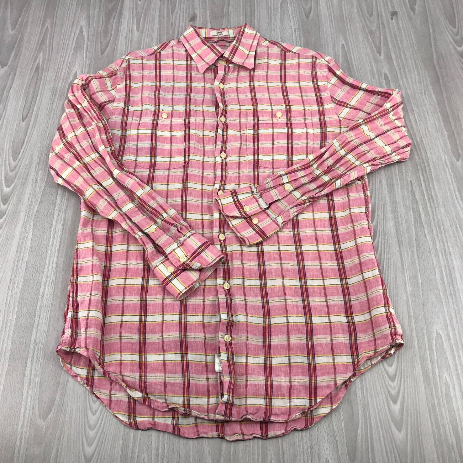 Peter Millar Men’s Medium 100% Linen Plaid Button Front Long Sleeve Shirt
