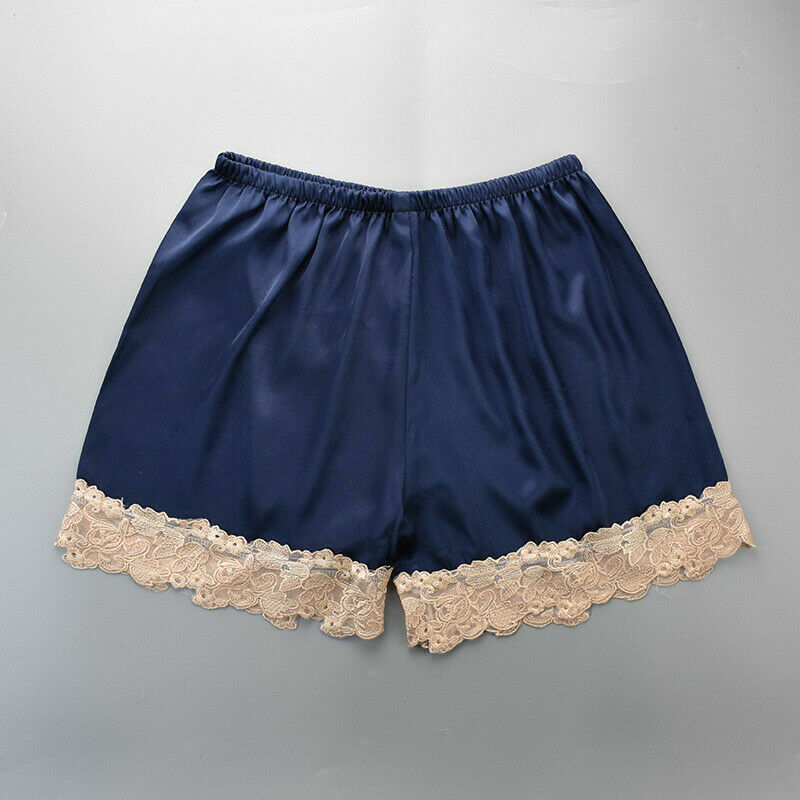 Lady Satin Lace Underwear Underpants Loose Faux Silk Nightwear Sleepwears Casual