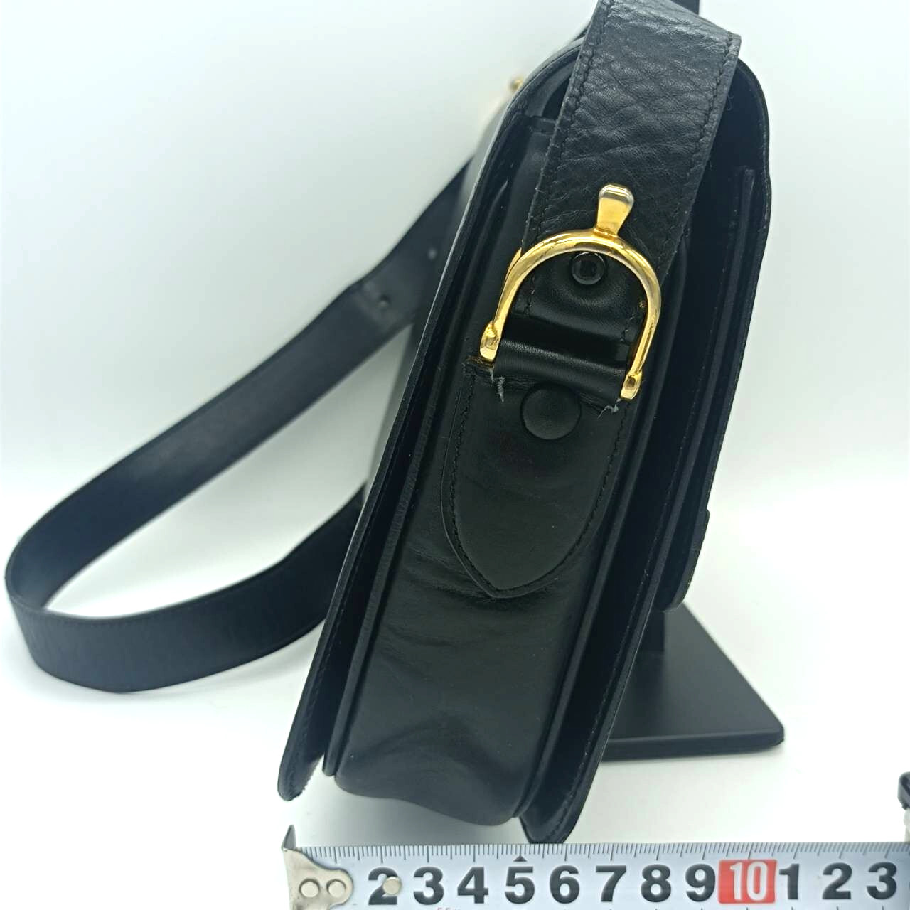 CELINE Leather Shoulder Bag Horse Carriage Gold Metal