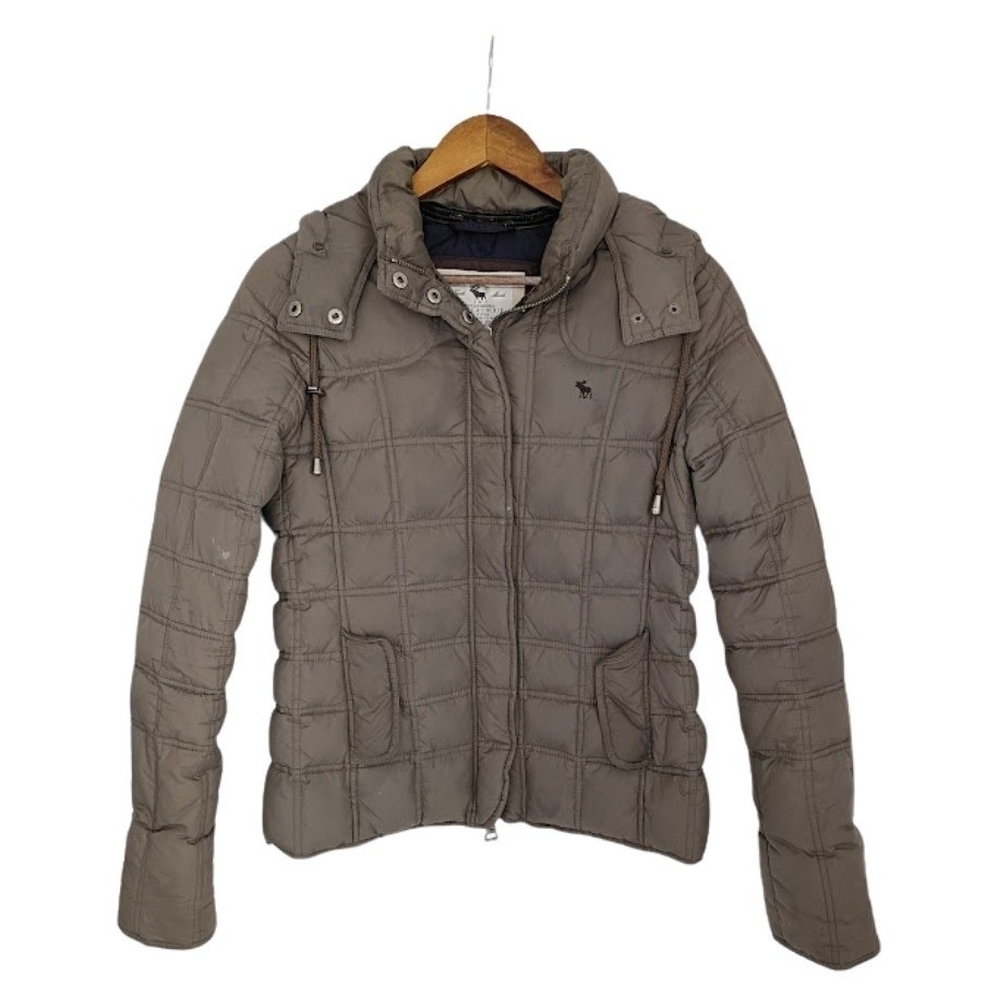 Abercrombie & Fitch Brown Quilted Puffer Jacket Hooded Y2K Gorpcore Moose Logo M