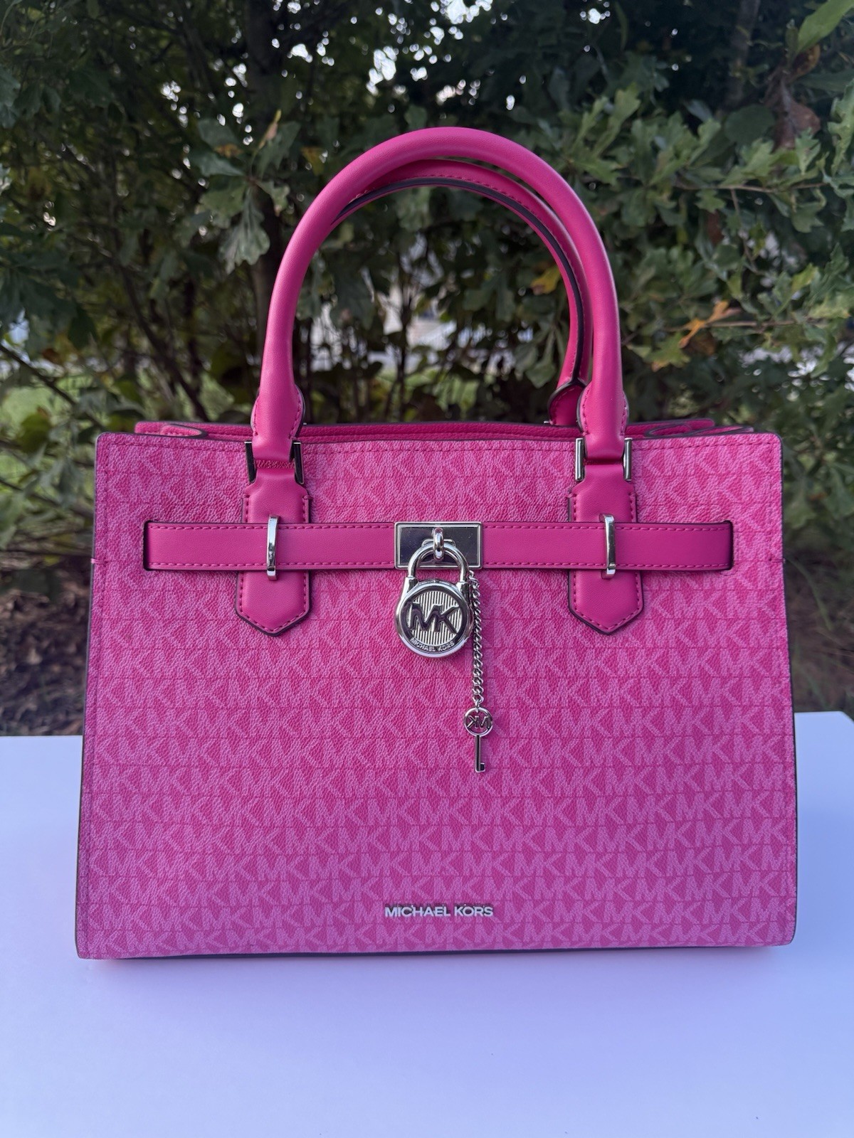 Authentic Michael Kors Bag Medium Hamilton Satchel Dragonfruit MK Logo Purse NWT