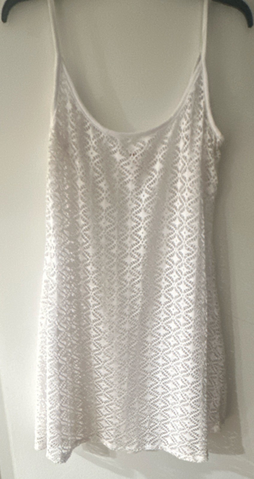 Bongo White Crochet Knit Geometric Spaghetti Strap Scoop Neck swim cover up XL