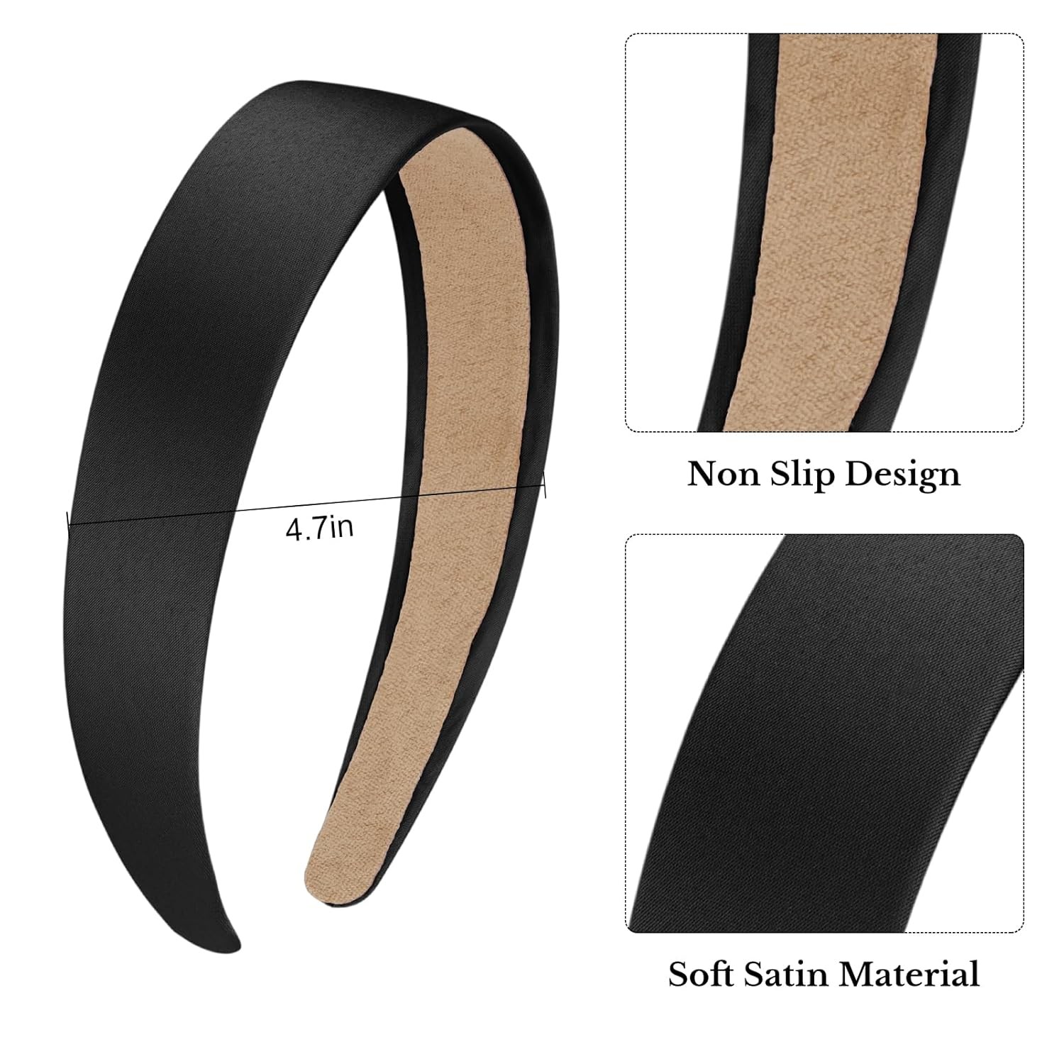 12 Pcs 1 In Multicolor Satin Headbands,Non Slip Fashion DIY Hair Bands for Women