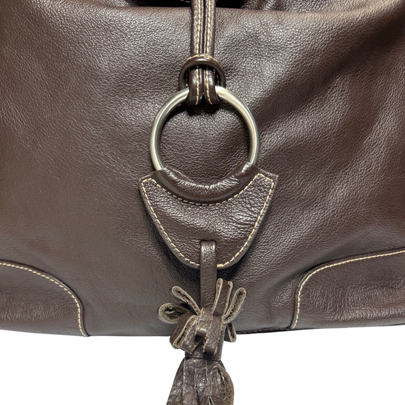 VTG Celsius Brown Genuine Leather Hobo Shoulder Bag Tassel Leopard Print Lining