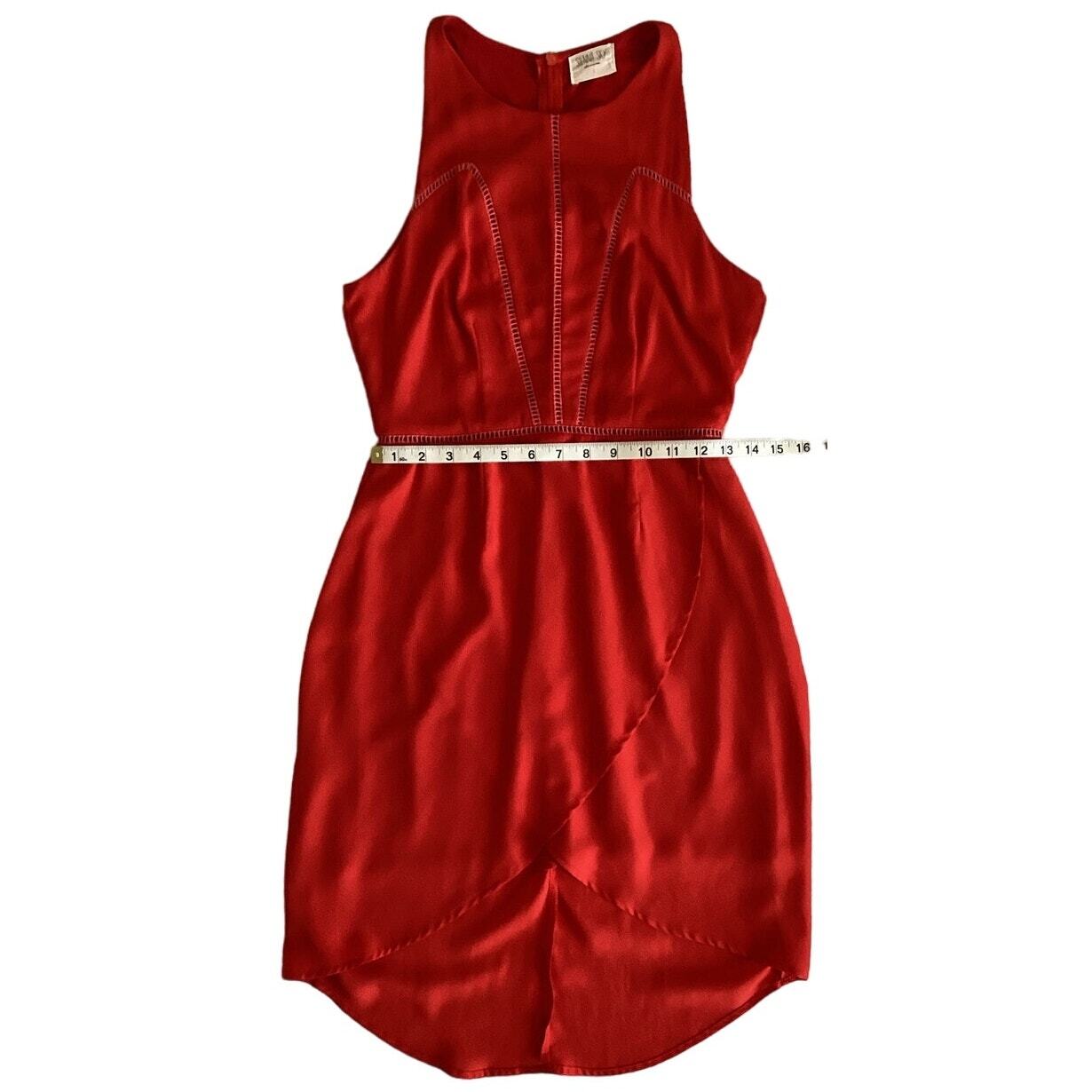 Sienna Sky High Low Sleeveless Crochet Asymmetrical Tulip Mini Dress Red S
