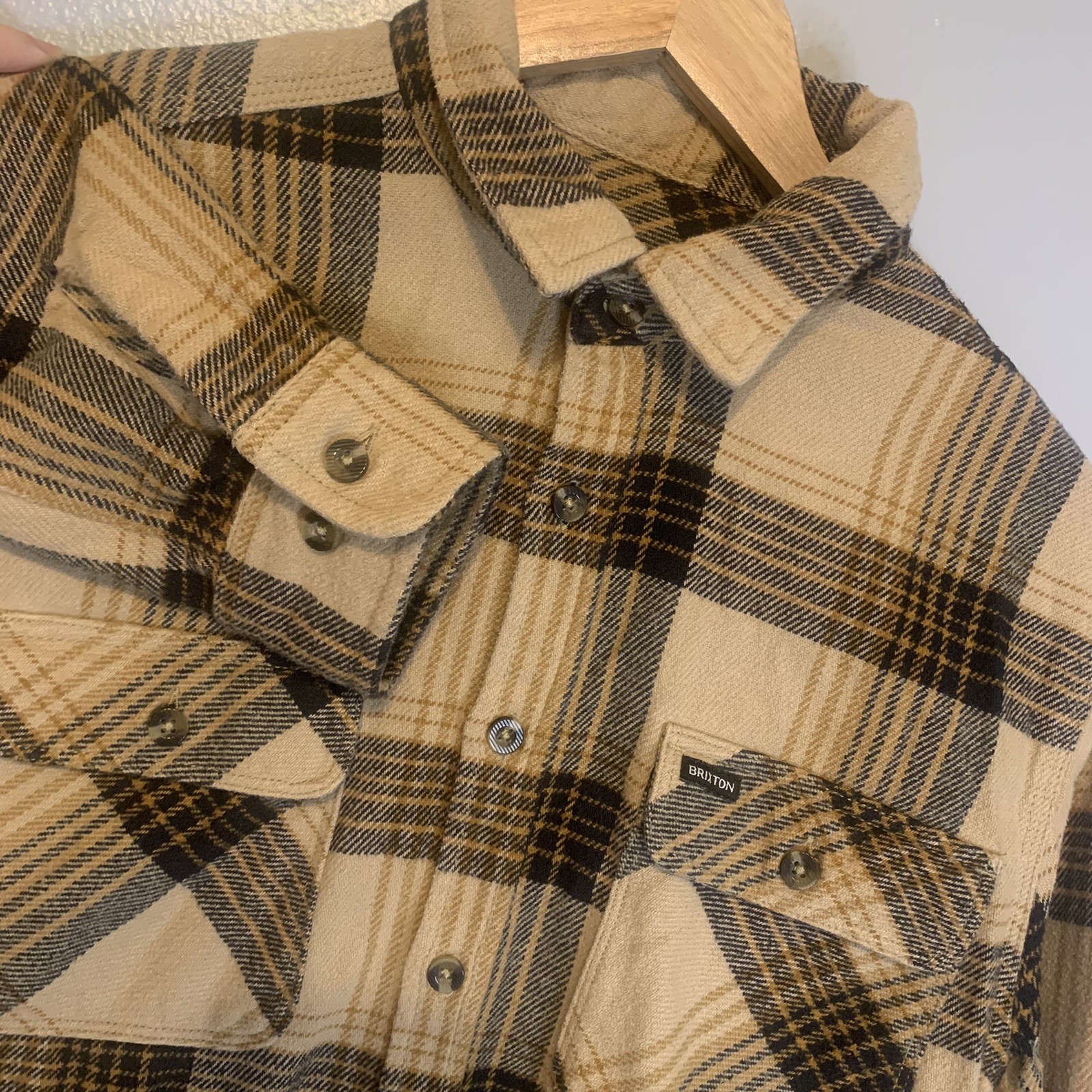 Brixton Bowery Shirt Men M Brown Plaid Standard Fit Button Up Flannel Cotton