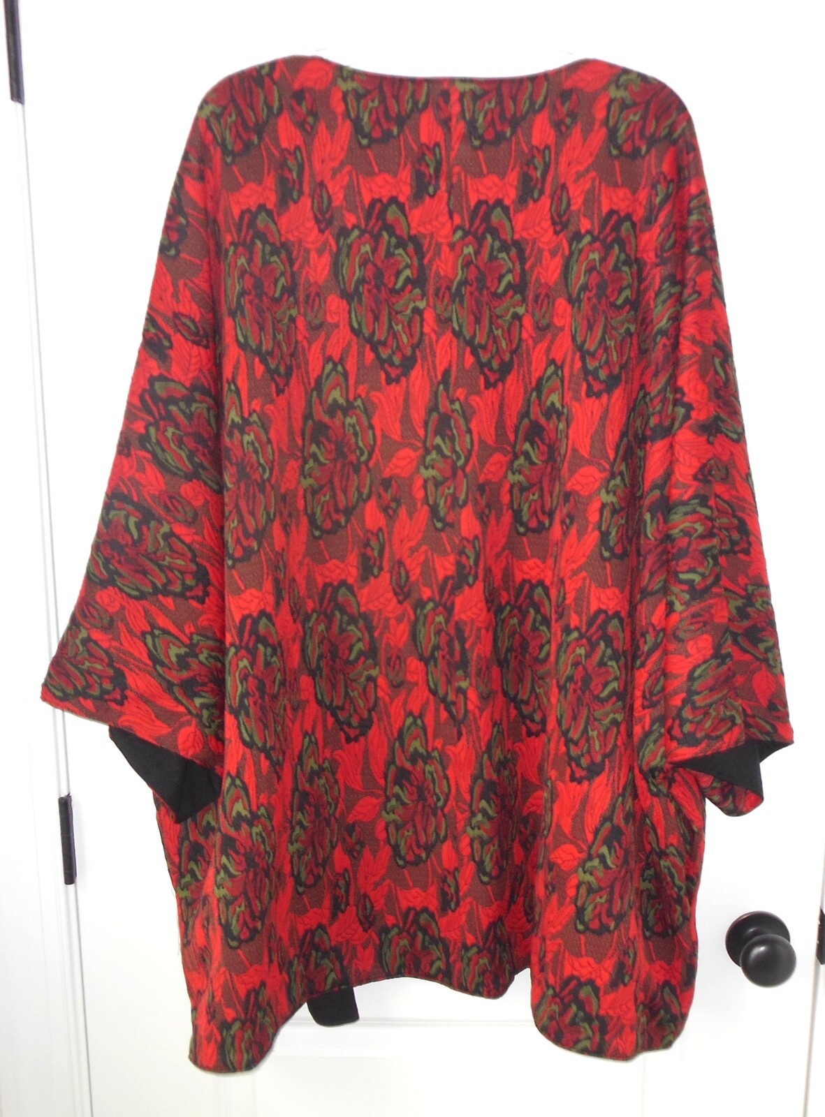 Natori Kimono Jacket sz 2X 3X Long Open Red Oversized Floral Jacquard Reversible