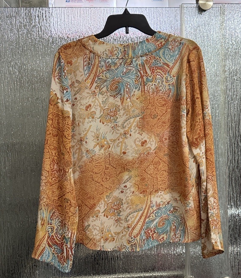 Paisley Boho Semi Sheer Long Sleeve Blouse 20” P2P 25” Length EUC Ladies Large