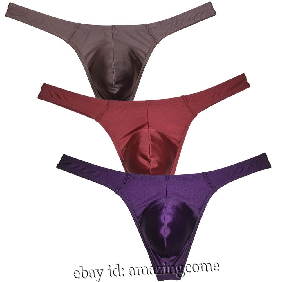 3PCS Men’s Low-rise Shine Thong Underwear Bulge Pouch Bikini G-string Underpants