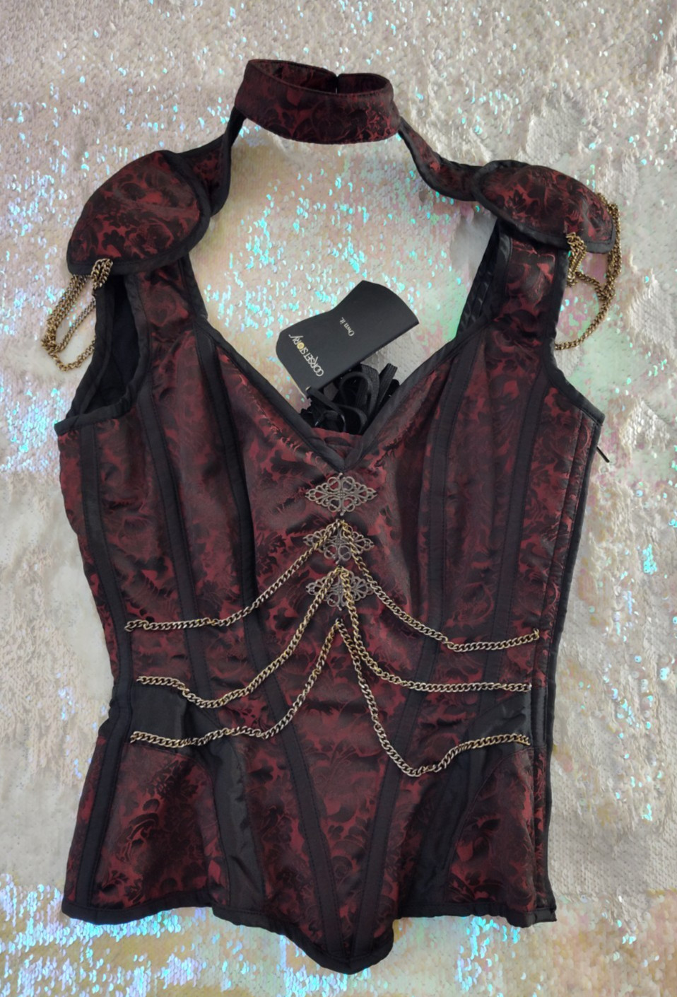 Corset Story Black/Red Steampunk Gothic Corset Side Zip Size 26 ST48