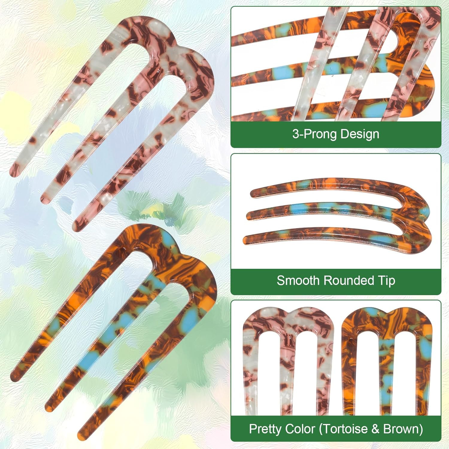French Hair Pin U Shaped 2 Pcs Dark Brown, Light Brown