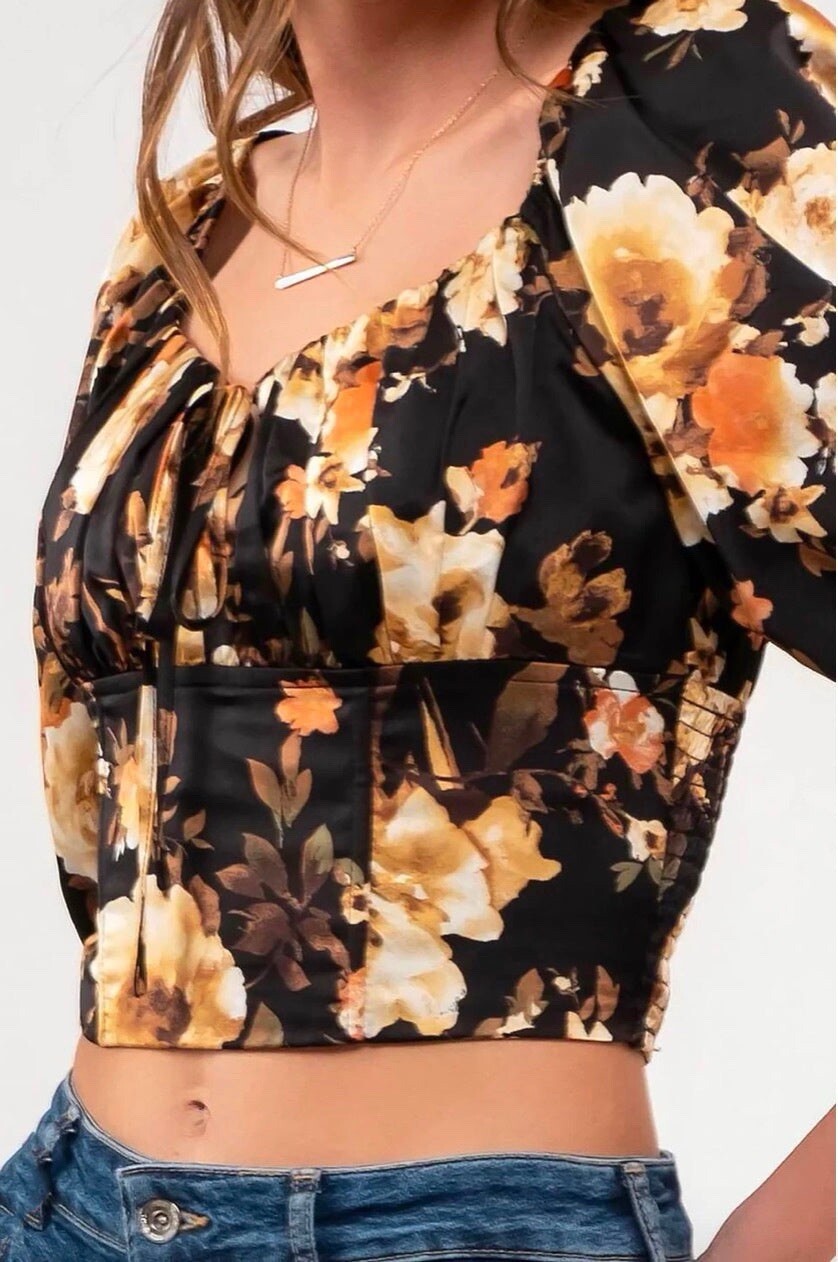 NWT BLU PEPPER TOP FLORAL CROPPED SEXY CASUAL PARTY COCKTAIL WOMEN SZ S