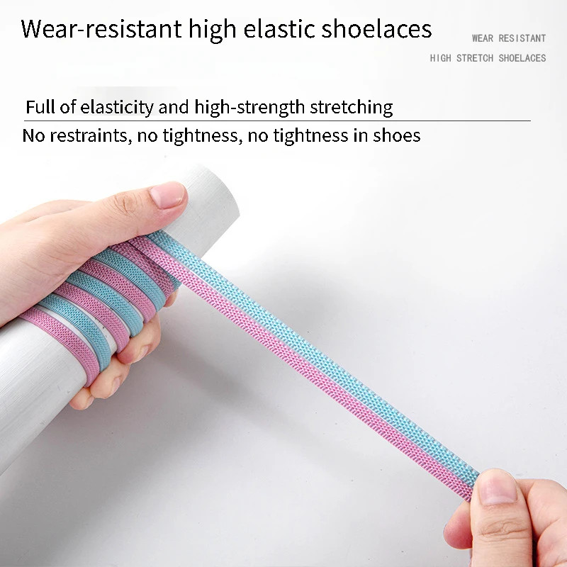 1Pair Elastic Laces Sneakers 6mm Width Flat Shoelaces Without ties Kids Adult Lo