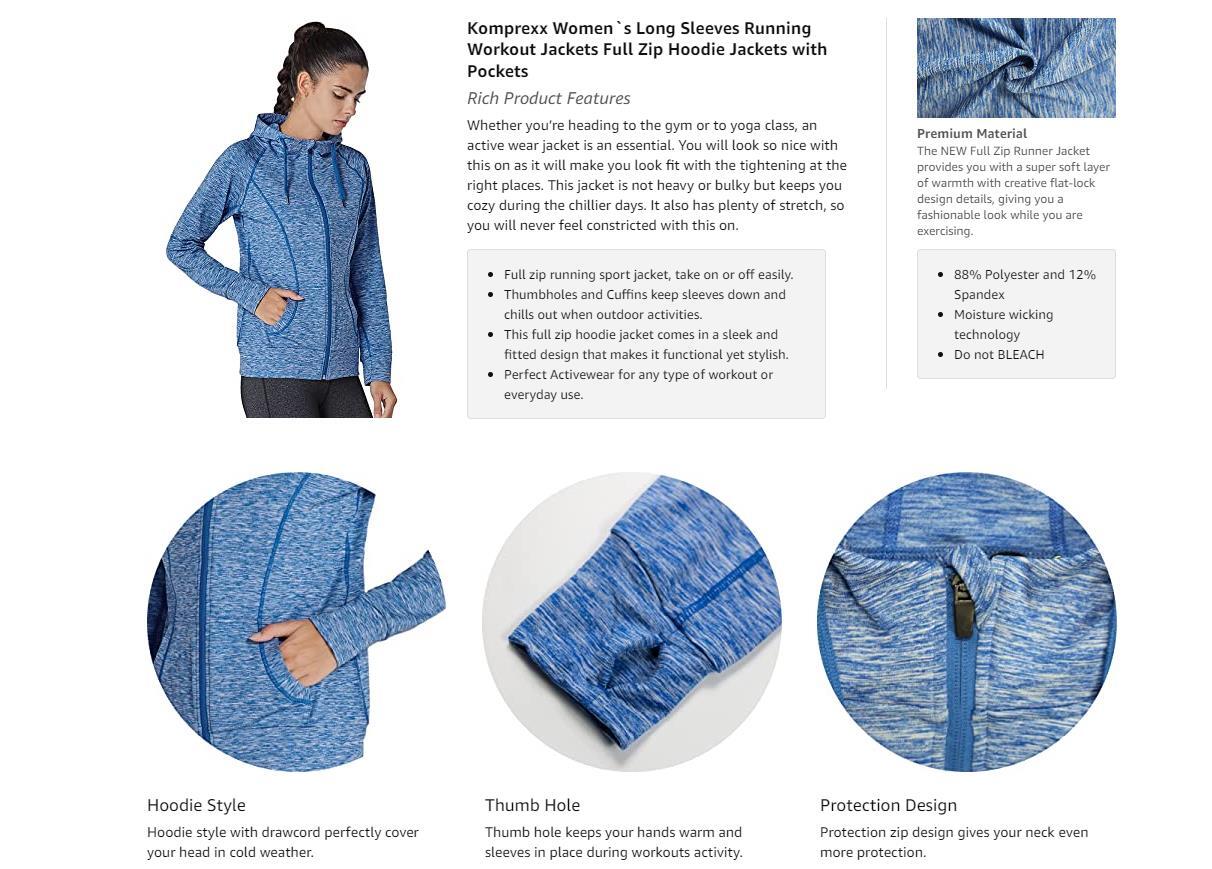 Women Lightweight Active Full Zip Hoodie with Pocket Quick-drying Running Hoodie