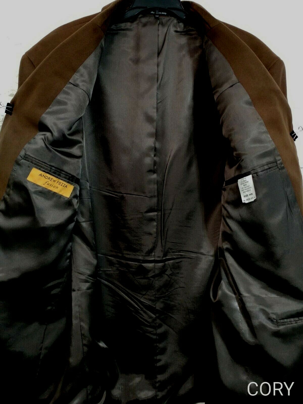 MEN’S ANDREW FEZZA FUSION BLAZER SUIT JACKET Size 44R Brown Faux Suede 3 buttons