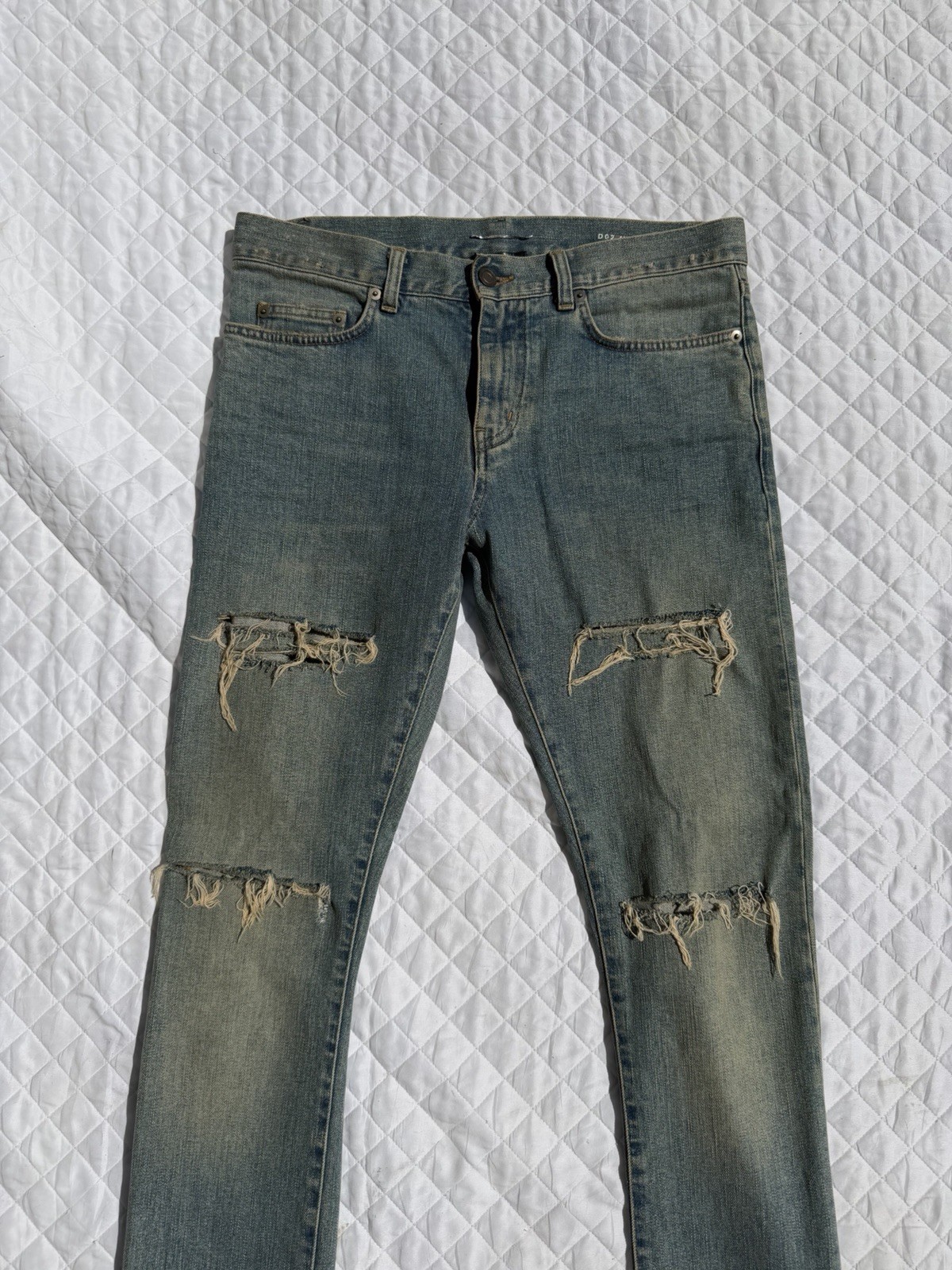 SAINT LAURENT Paris D02 Mens 2014 Hedi Slimane Crash Denim Skinny Jeans 31×34