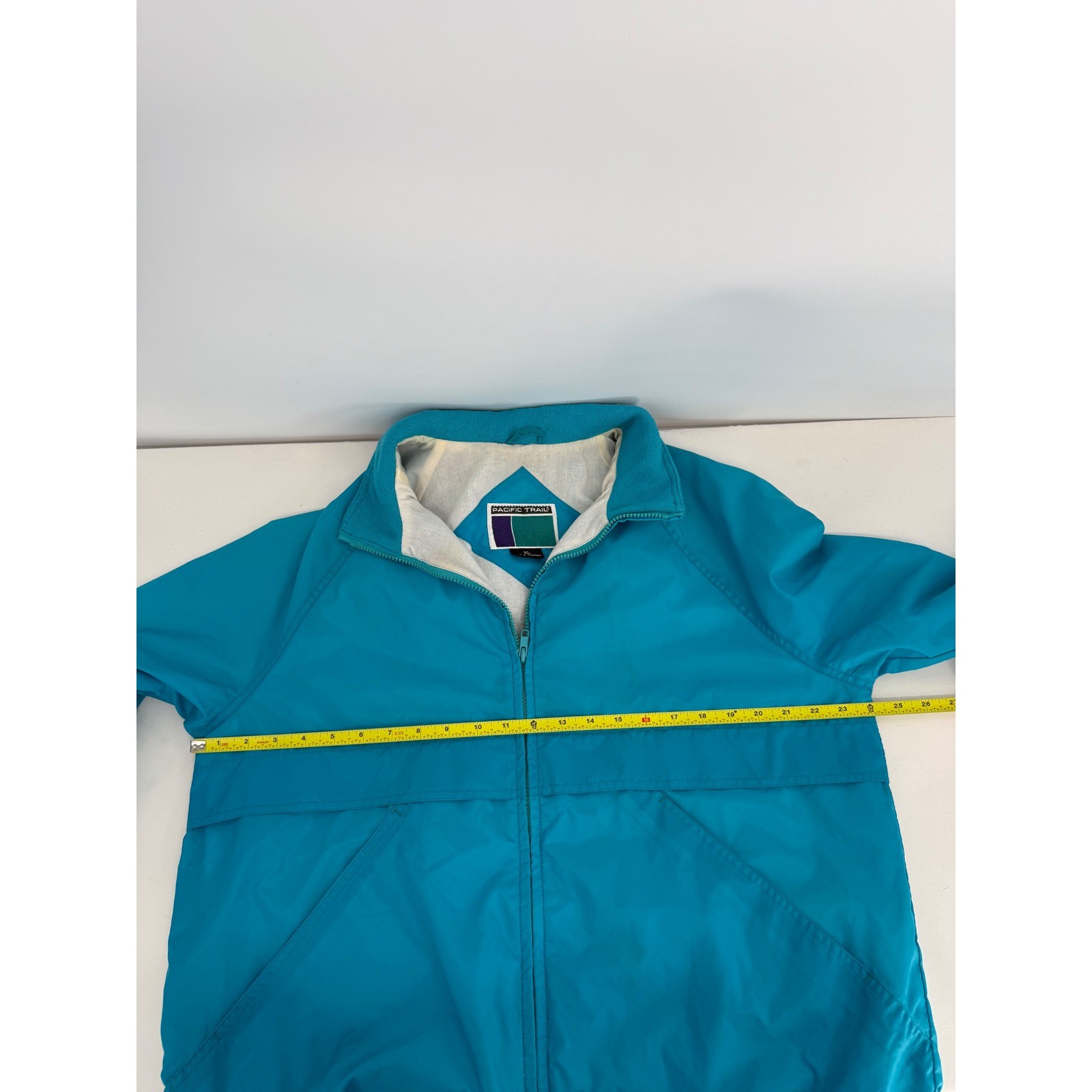 Pacific Trail Vintage Teal Windbreaker Jacket Full Zip Packable Hood 90s Sz XL