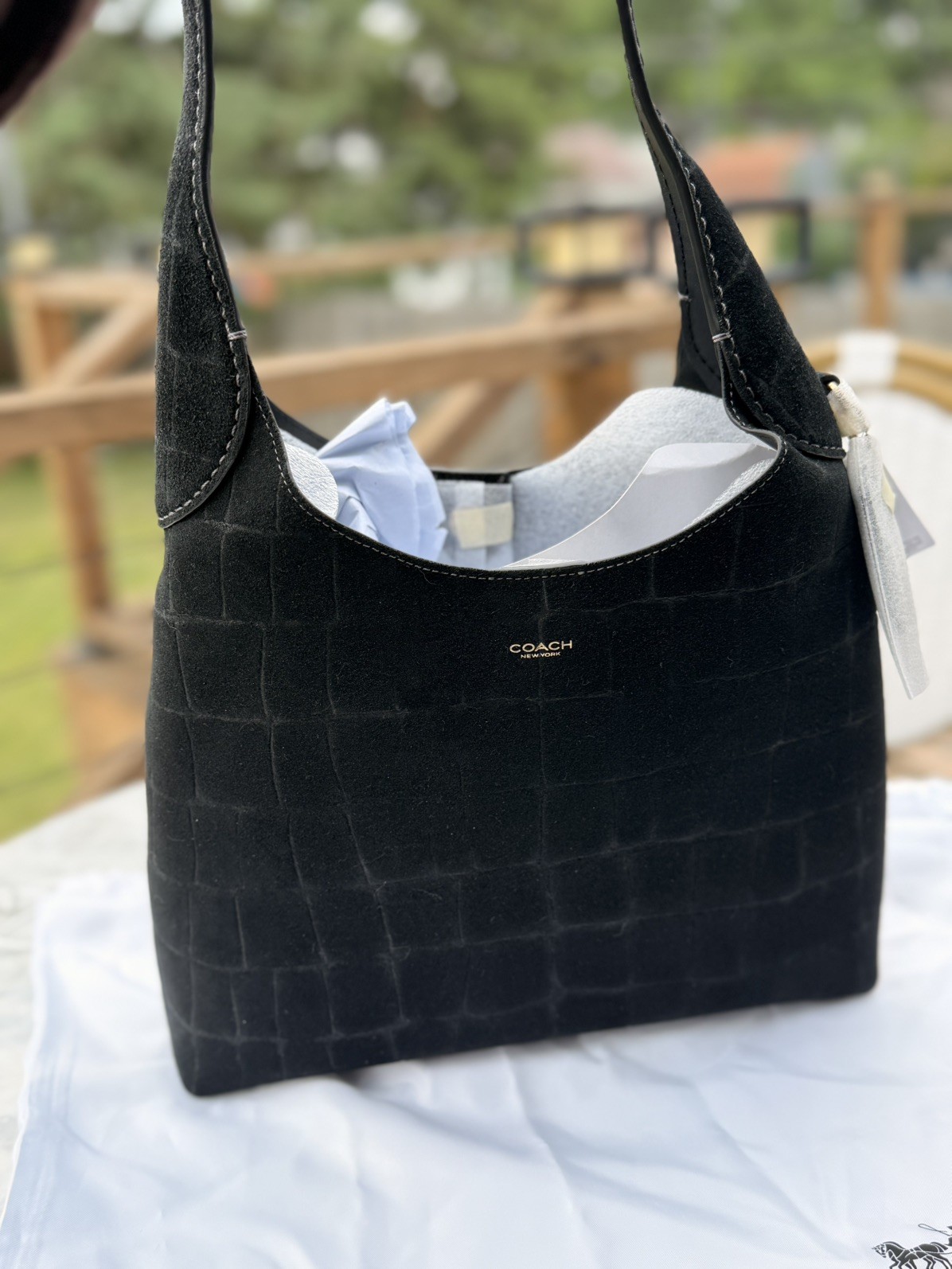 COACH Black Croc-Embossed Suede BROOKLYN 28 Shoulder Bag BRAND NEW WITH DUST BAG