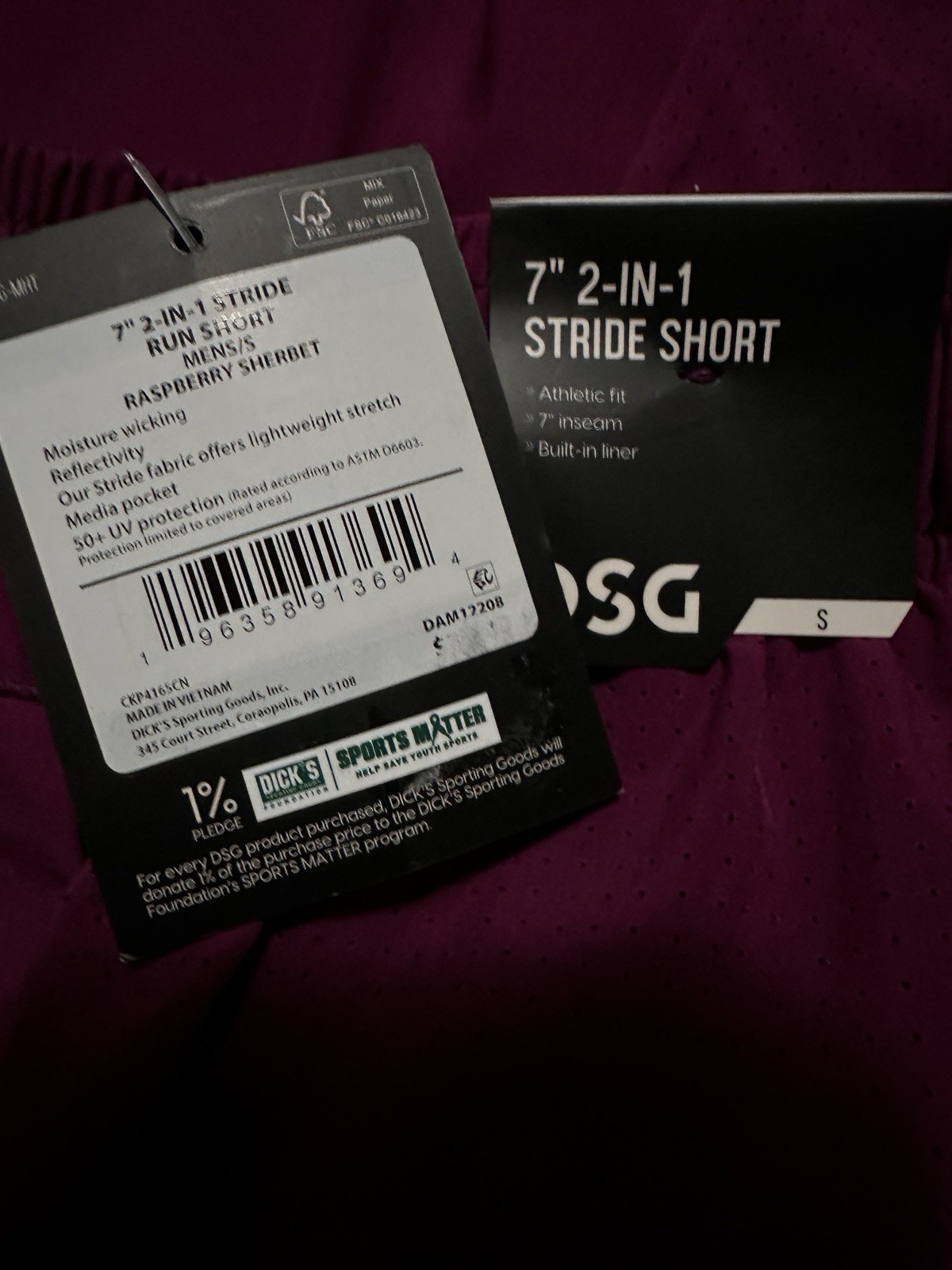 New DSG 7” Running Shorts Mens Small 2 In 1 Stride Purple Reflective Pockets UV