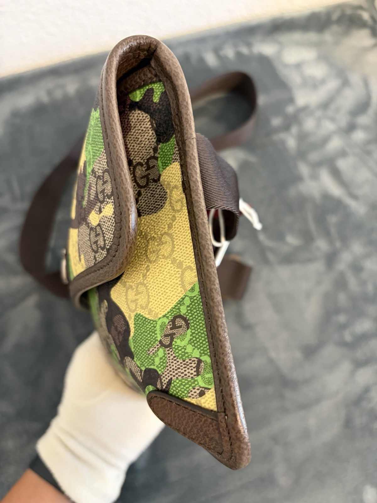 Brand New Gucci GG Supreme Monogram Camouflage Belt Bag Green/Yellow