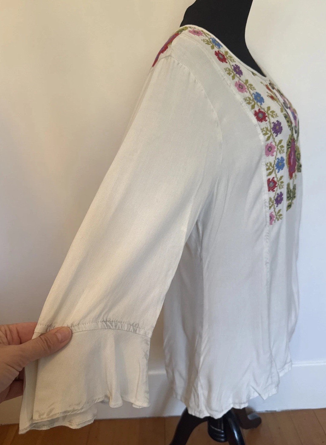 Parsley and Sage Cross Stitch Floral Bohemian Peasant Blouse Tunic Size Large