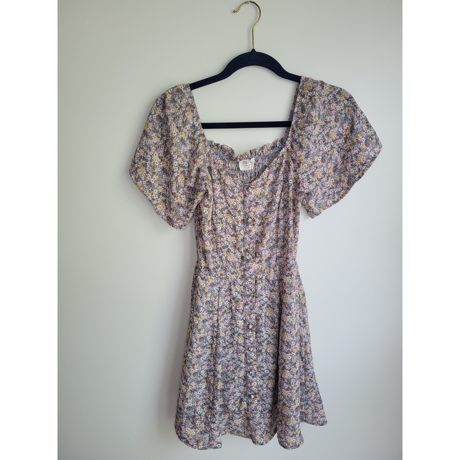 ​Sienna Sky Ditsy Floral Mini Dress XS Flutter Sleeve Cottagecore Milkmaid Femme