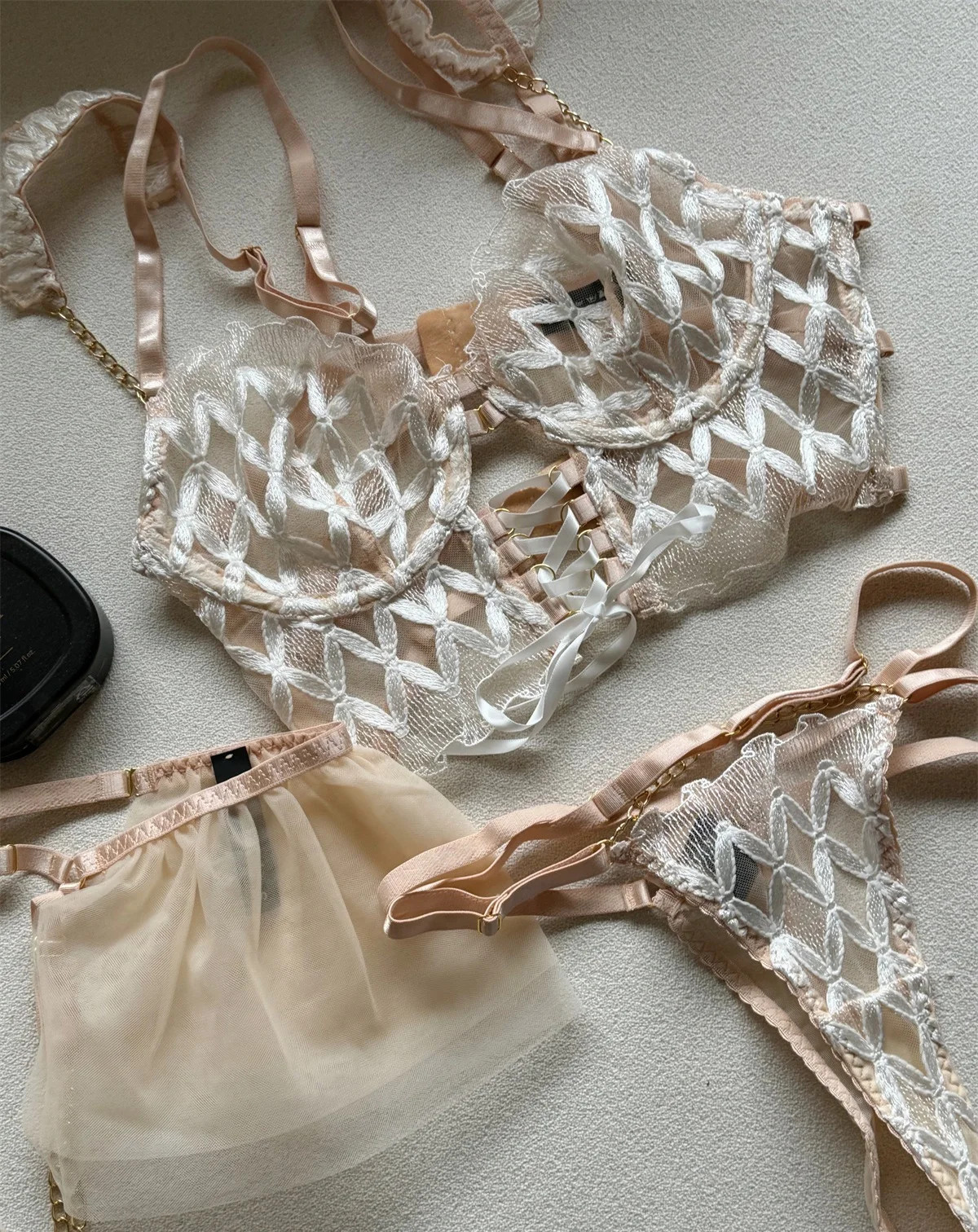 Corset Bra Set Underwire Embroidery Strap Fishbone Support Lingerie Fit 3PCS