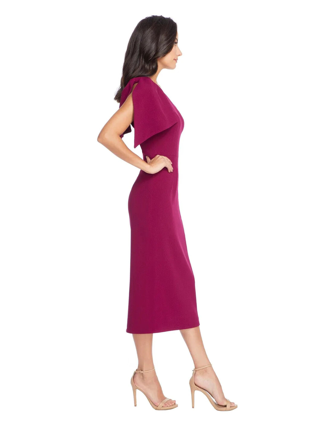 Dress The Population Dark Magenta Tiffany One-Shoulder Midi Dress X-Small $148