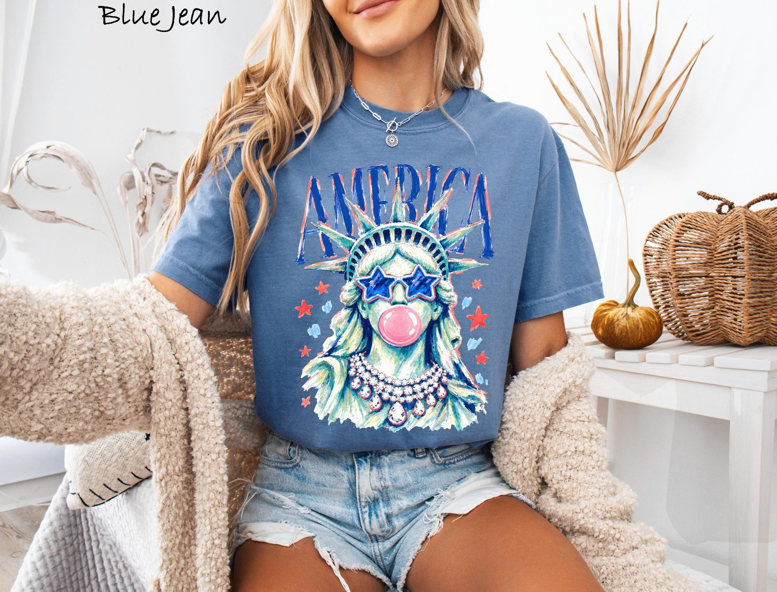 Statue of Liberty Bubble Gum Shirt 4th of July Independence Day Tee