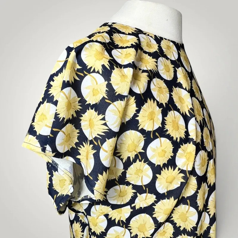 Vintage Lemon Print Blouse No Brand Size Ivory Yellow Blue Viscose Short Sleeve