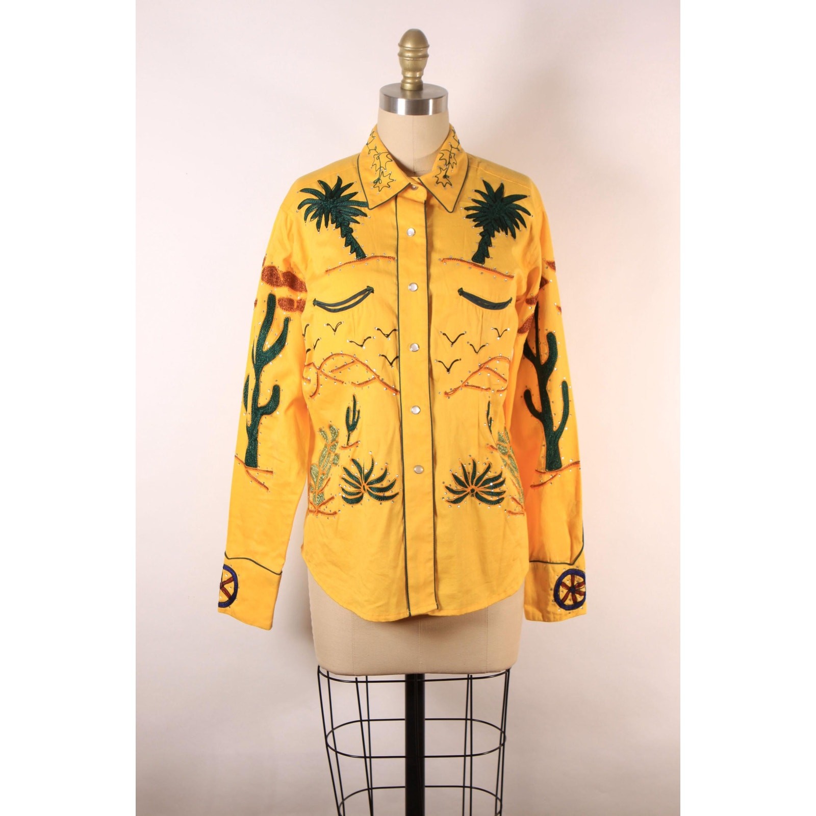Repro Modern Vintage Style Western Novelty Cactus Wagon Pearl Snap Shirt