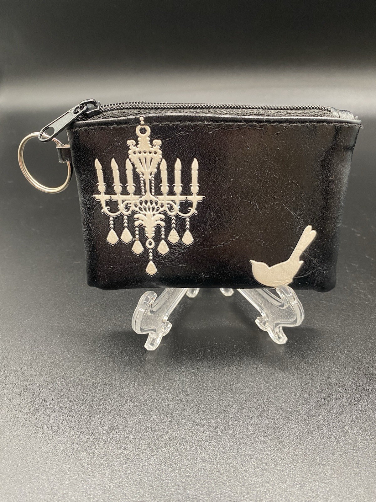 Lavishy Chandelier & Bird Black & White Zippered Coin Purse Wallet 4.3” x 3”