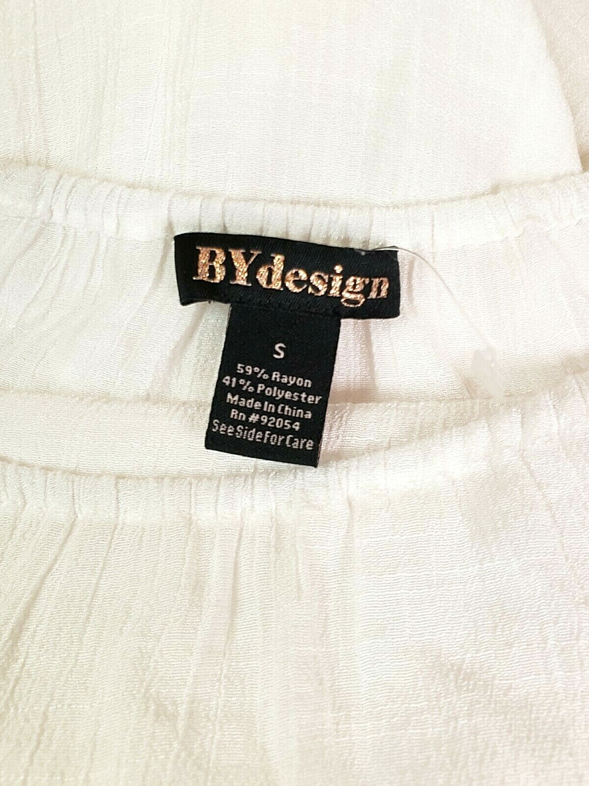 BYdesign Blouse Top 3/4 Sleeve Ruffle Eyelet Crinkled Beachy Boho Peasant size S