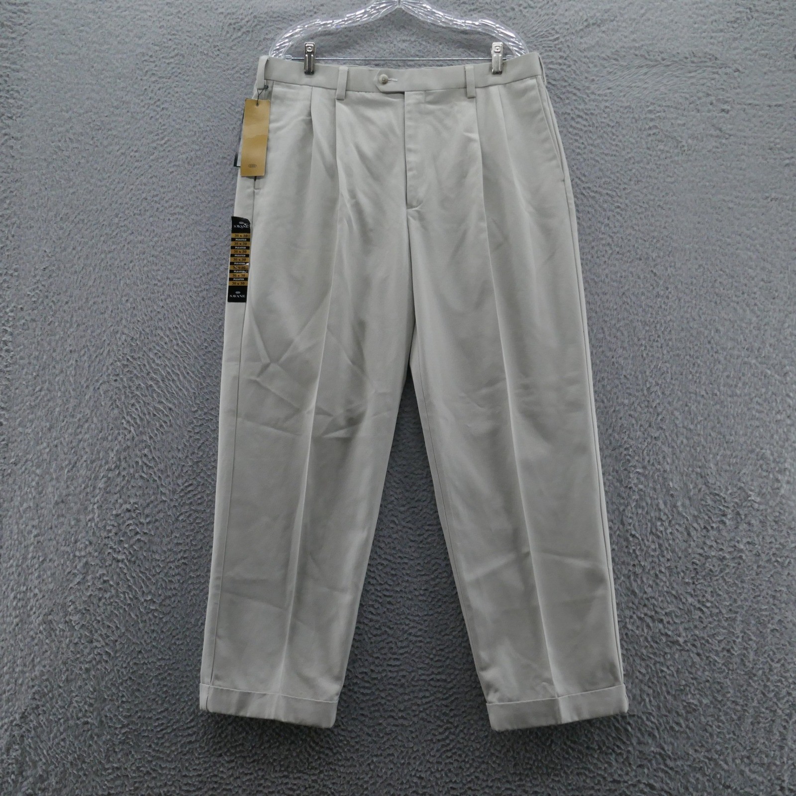 Savane Select Edition Mens Beige Pleated Cuffed Cotton Dress Pants 36×30 NEW
