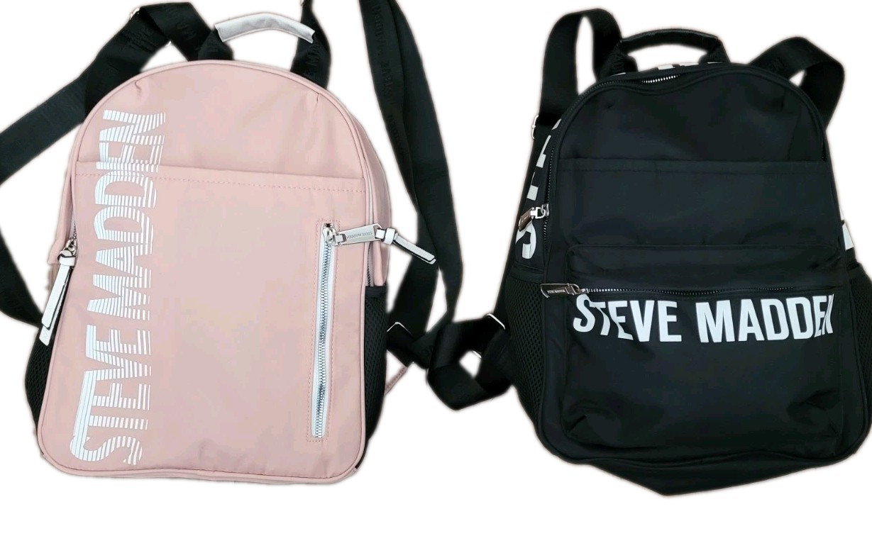 Steve Madden Nylon Logo Backpack, Pink and Black Set, Steve Madden Backpack Set