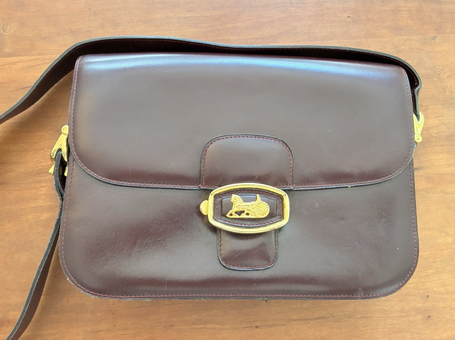 Vintage CELINE Horse Carriage Burgundy Italy Leather Shoulder Bag