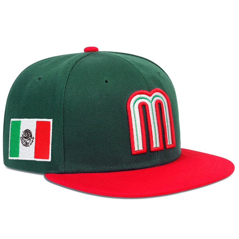 Mexico Baseball Cap Letter M With Embroidered Flag Flat Brim Snapback Hat