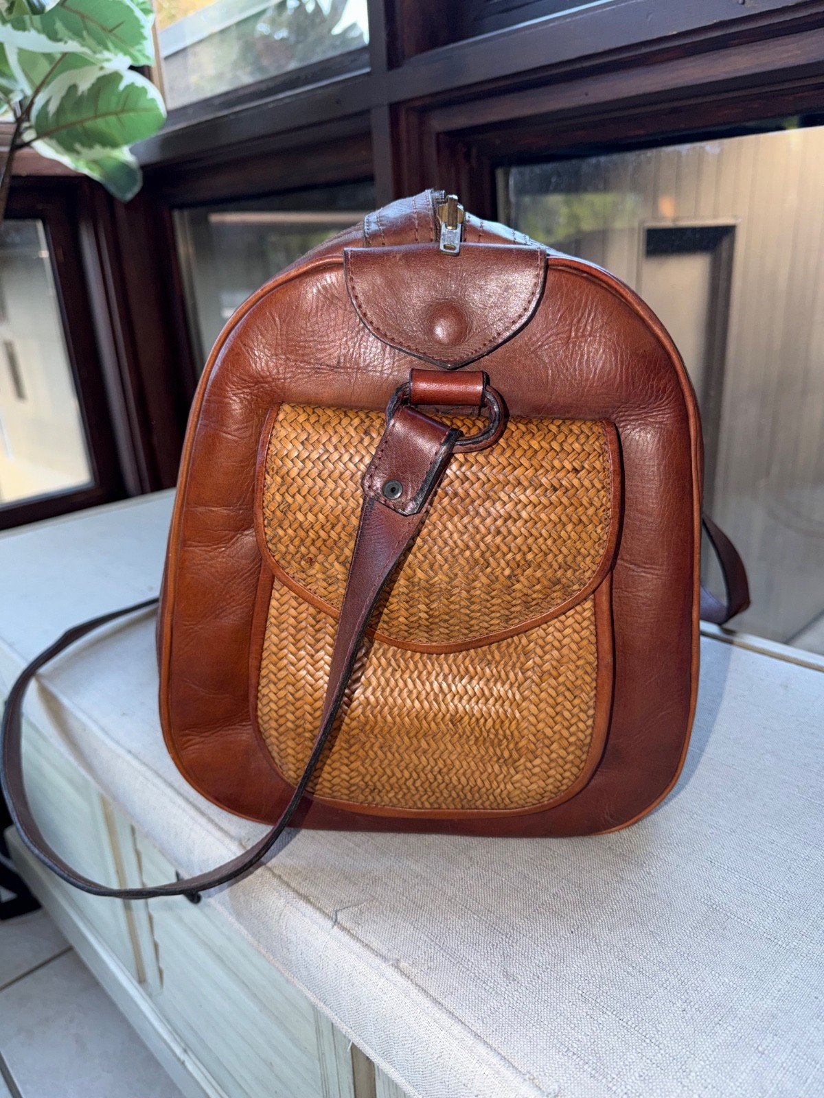 🔥 VINTAGE ELLIOTT LUCCA WOVEN STRAW & LEATHER WEEKENDER / TOTE BAG 🔥