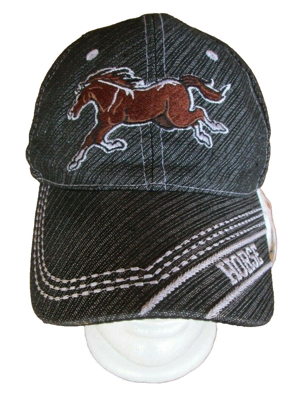 Brown Quarter Horse Baseball Hat Running Embroidered Black Silver Metallic Cap