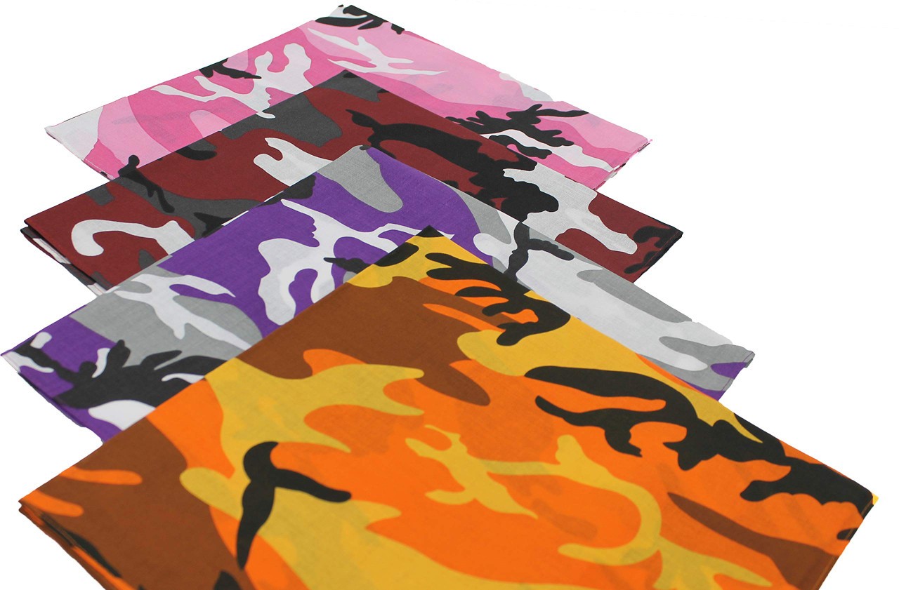 Camouflage Bandanas Cotton Head Face Cover Headwraps Bandanna 22″ x 22″, 4 Pack