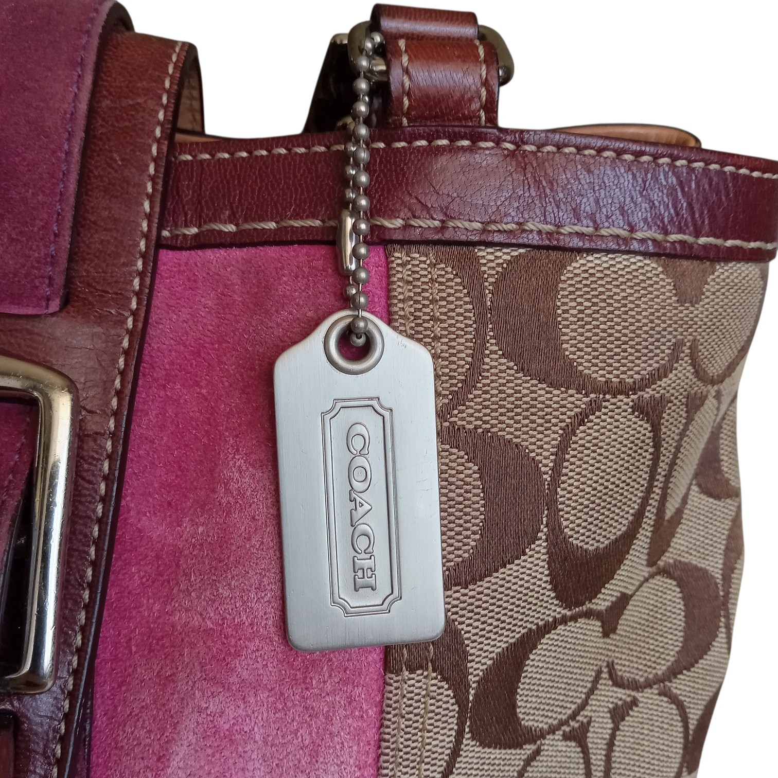 Y2K Coach Hamptons 7054 Pink Suede Signature Canvas Satchel Bag Vintage