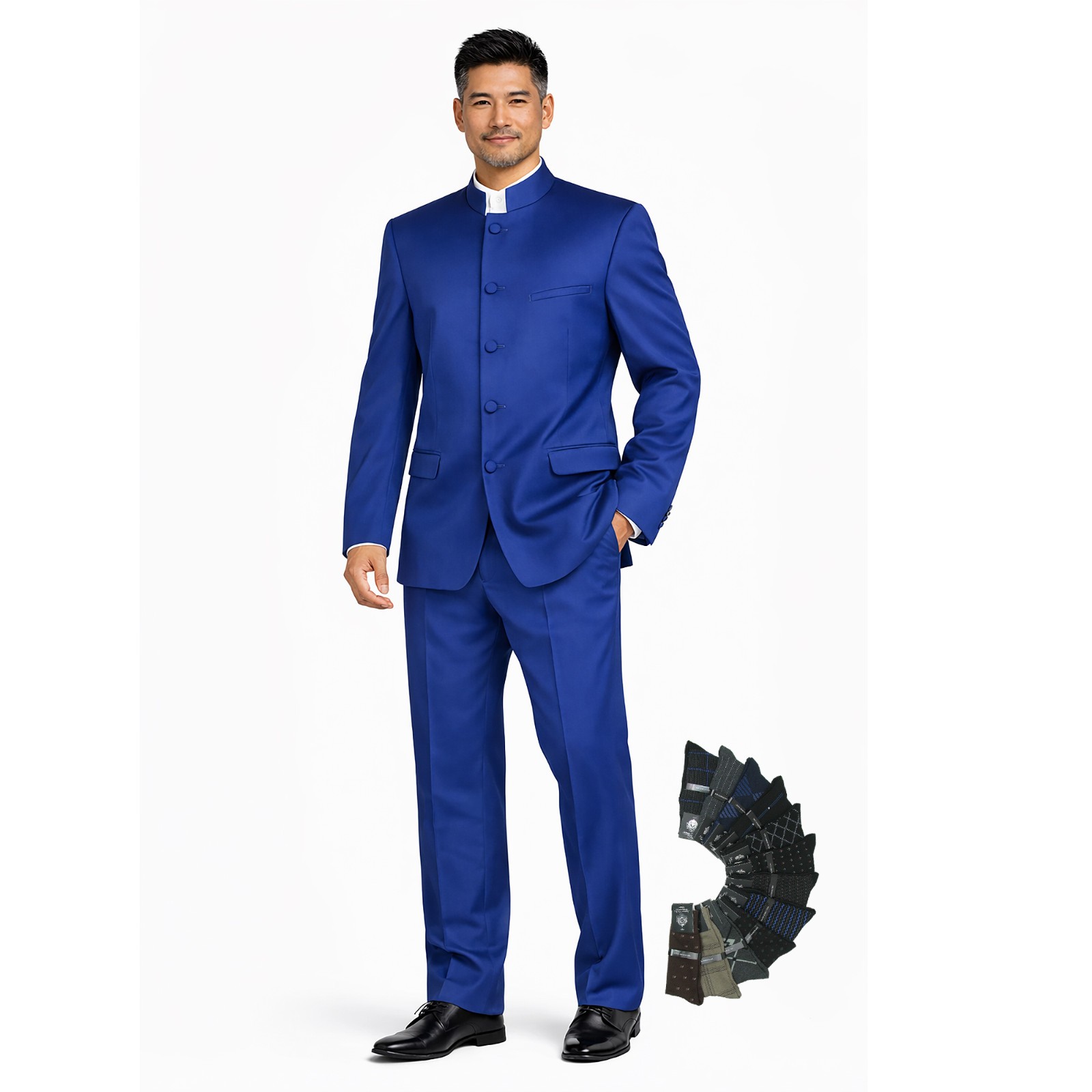 Modern Banded Collar Nehru Men Suit, Luxury Wool Feel, Regular Fit, Free Socks