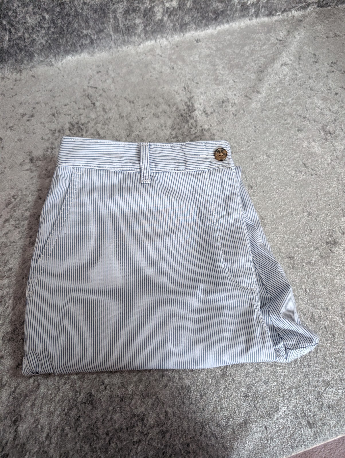Marks & Spencer Blue & White Striped Tapered Cotton Summer Chino Trousers UK 12