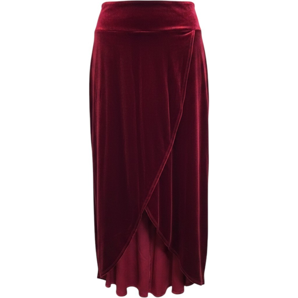Halara Velvet Hi-Low Skirt Built In Shorts Burgundy Wine Red Midi Skort NWOT